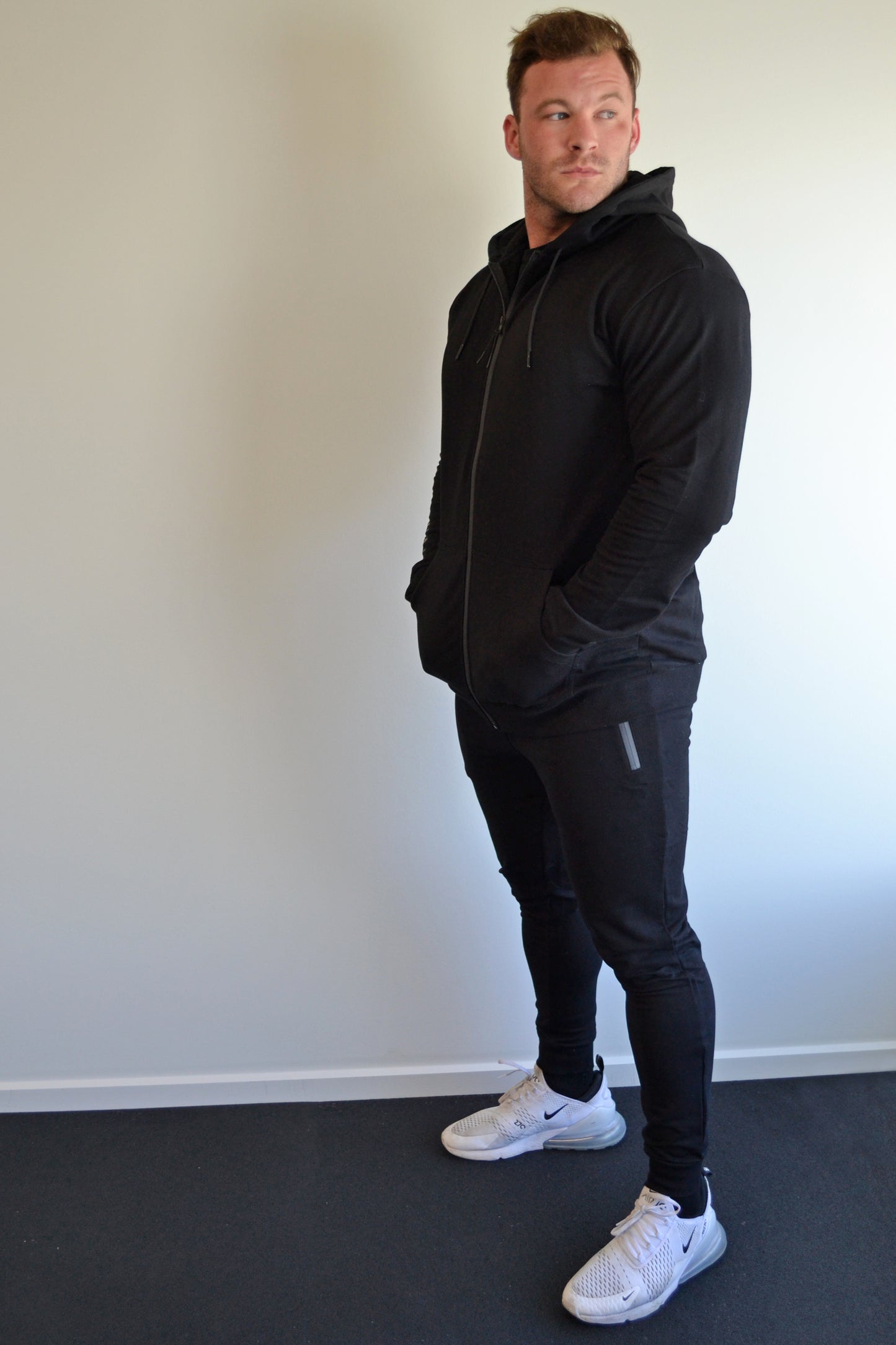 Black Unisex Slim Fit Zip Up Hoodie