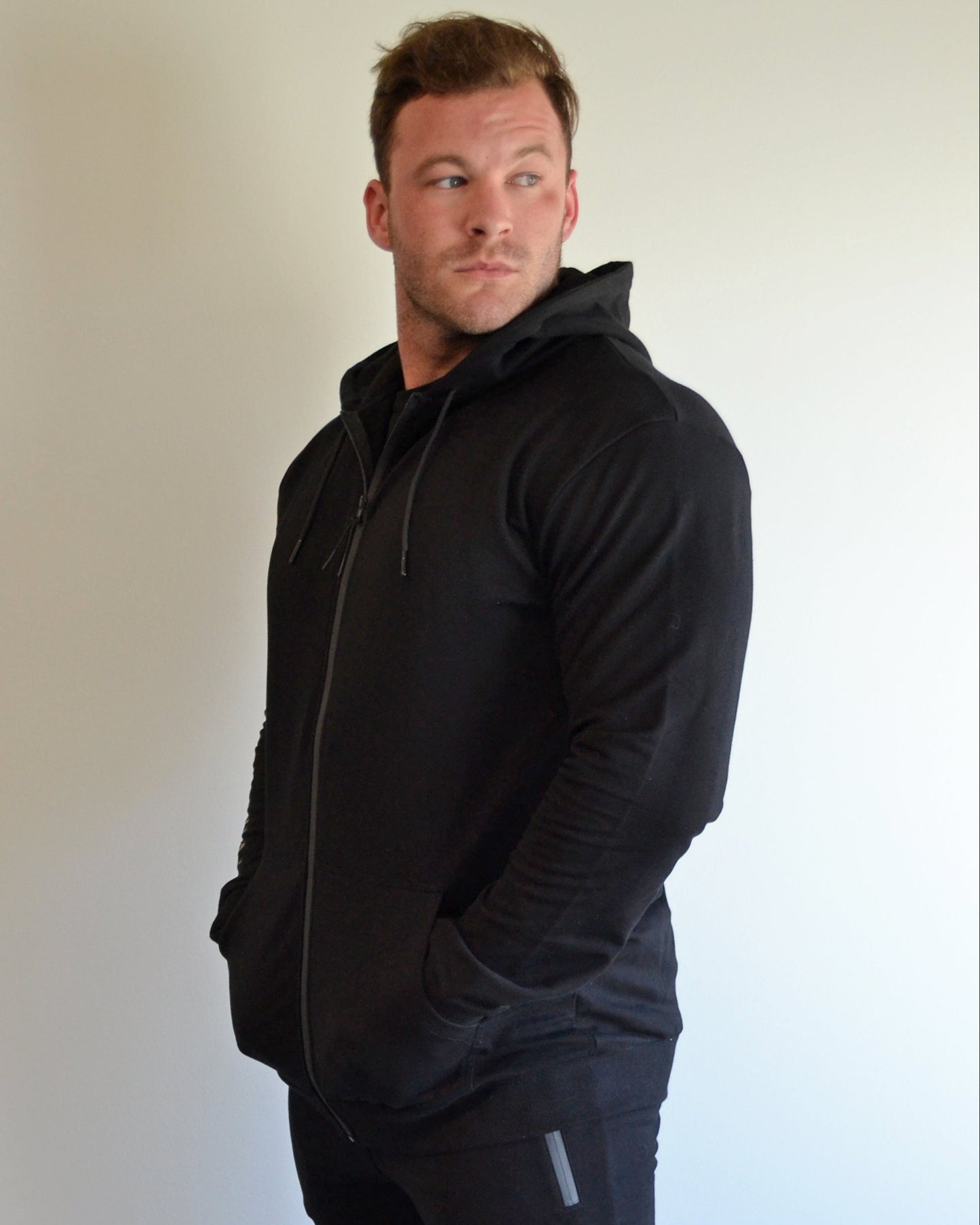 Black Unisex Slim Fit Zip Up Hoodie