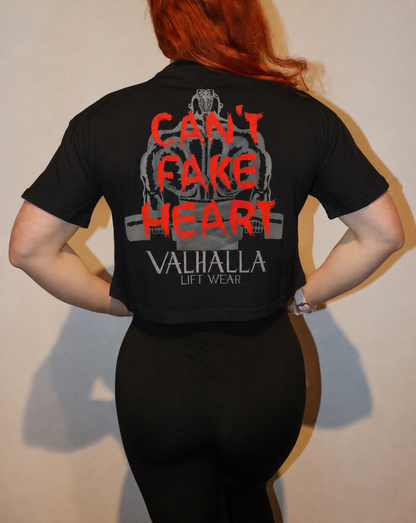 Black Cropped T-Shirt - Can't Fake Heart Print