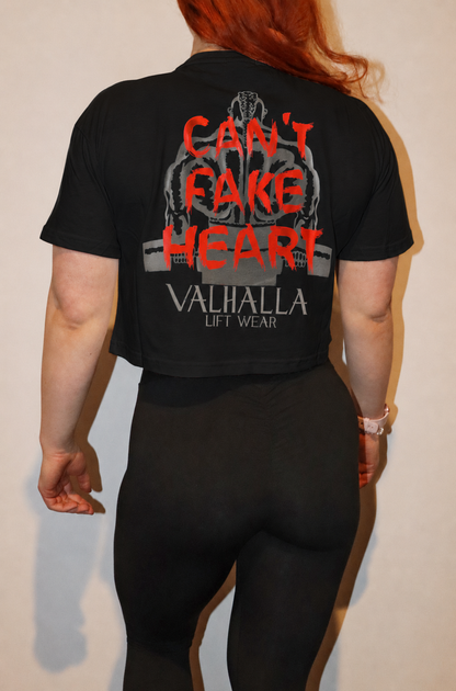 Black Cropped T-Shirt - Can't Fake Heart Print