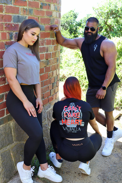 Black Cropped T-Shirt - Can't Fake Heart Print