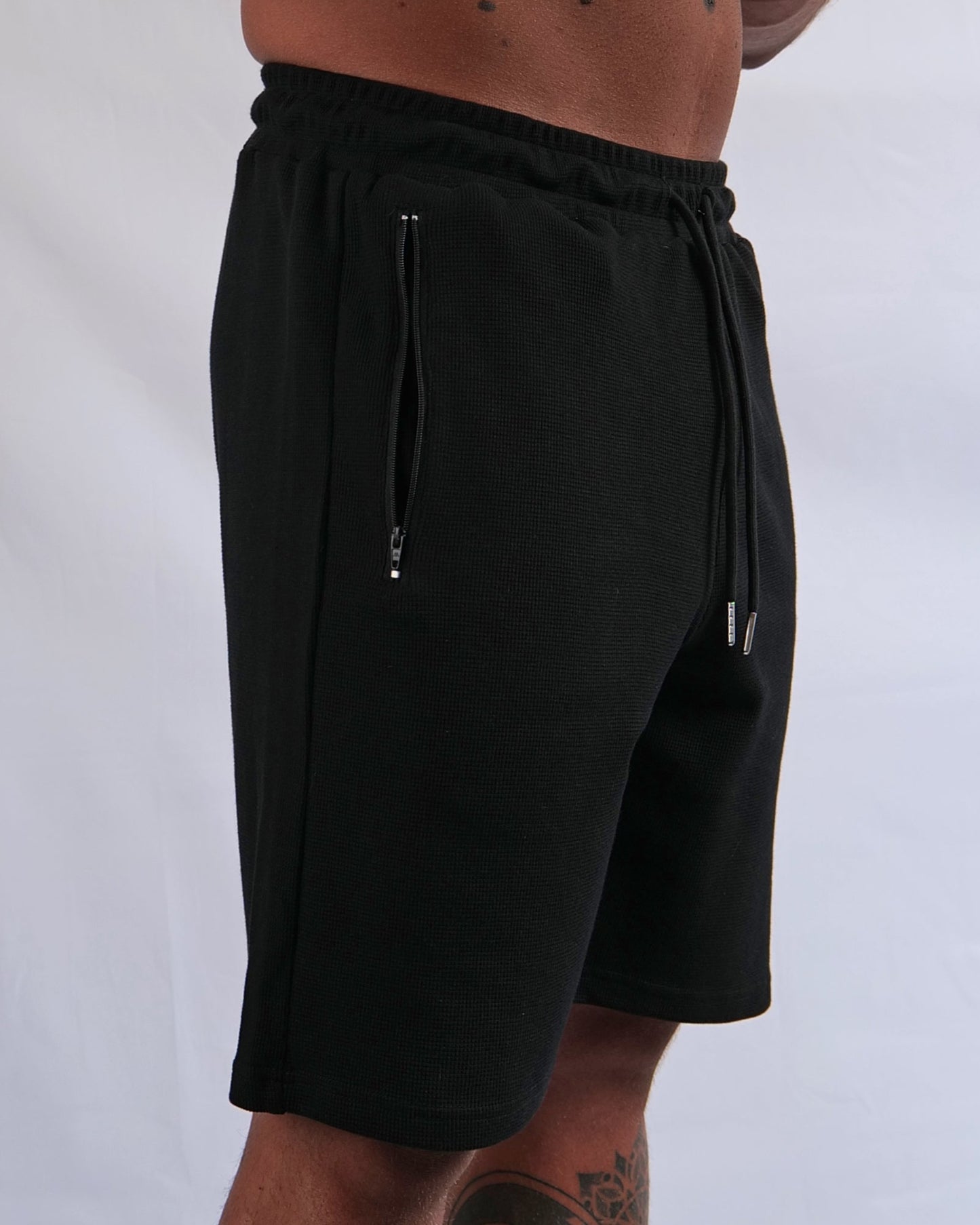 Black Waffle Knit Shorts