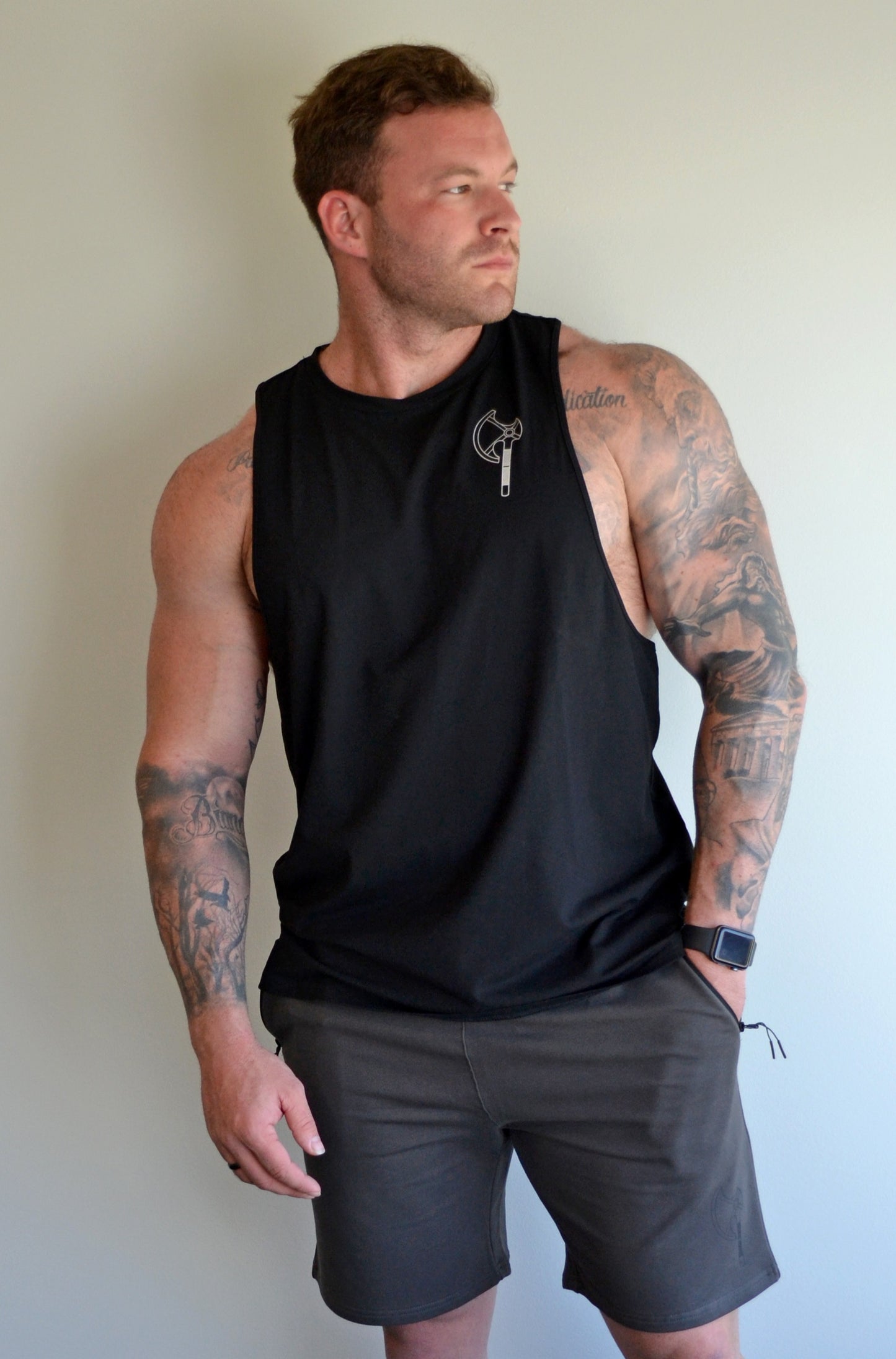 Black Crew Neck T-Back Singlet