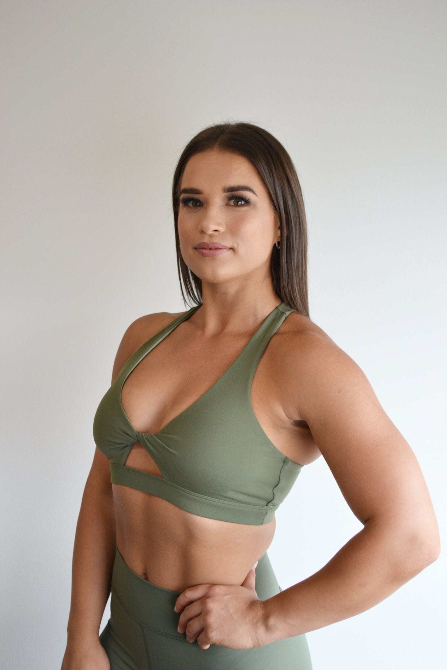 Khaki Twist Sports Bra