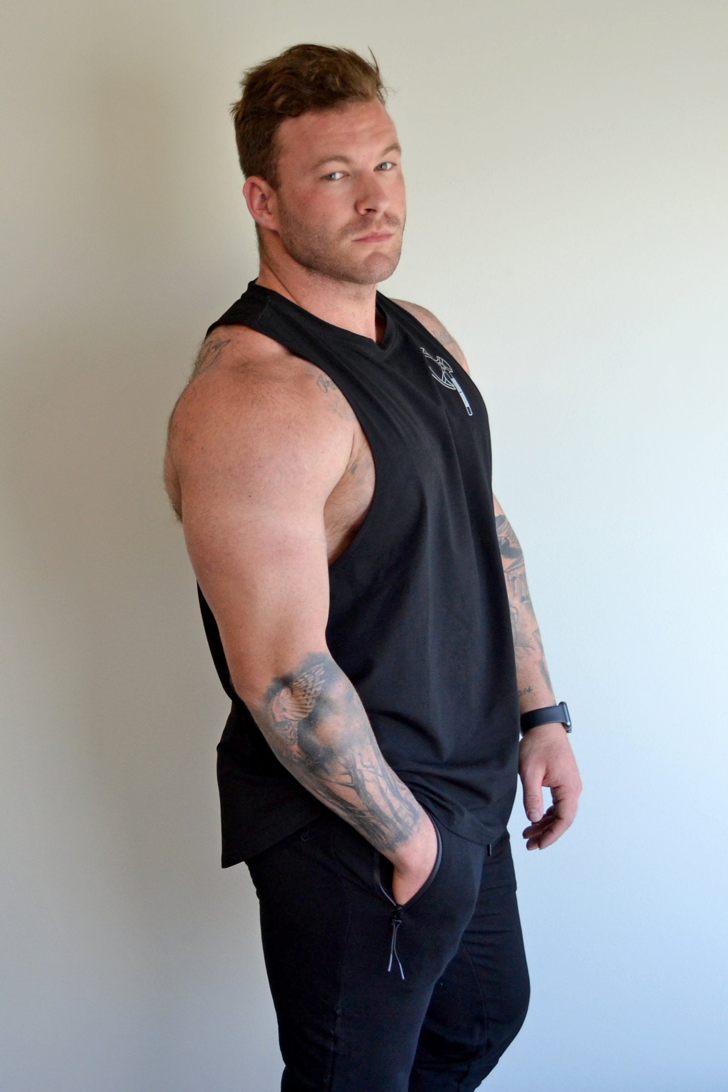 Black Crew Neck T-Back Singlet