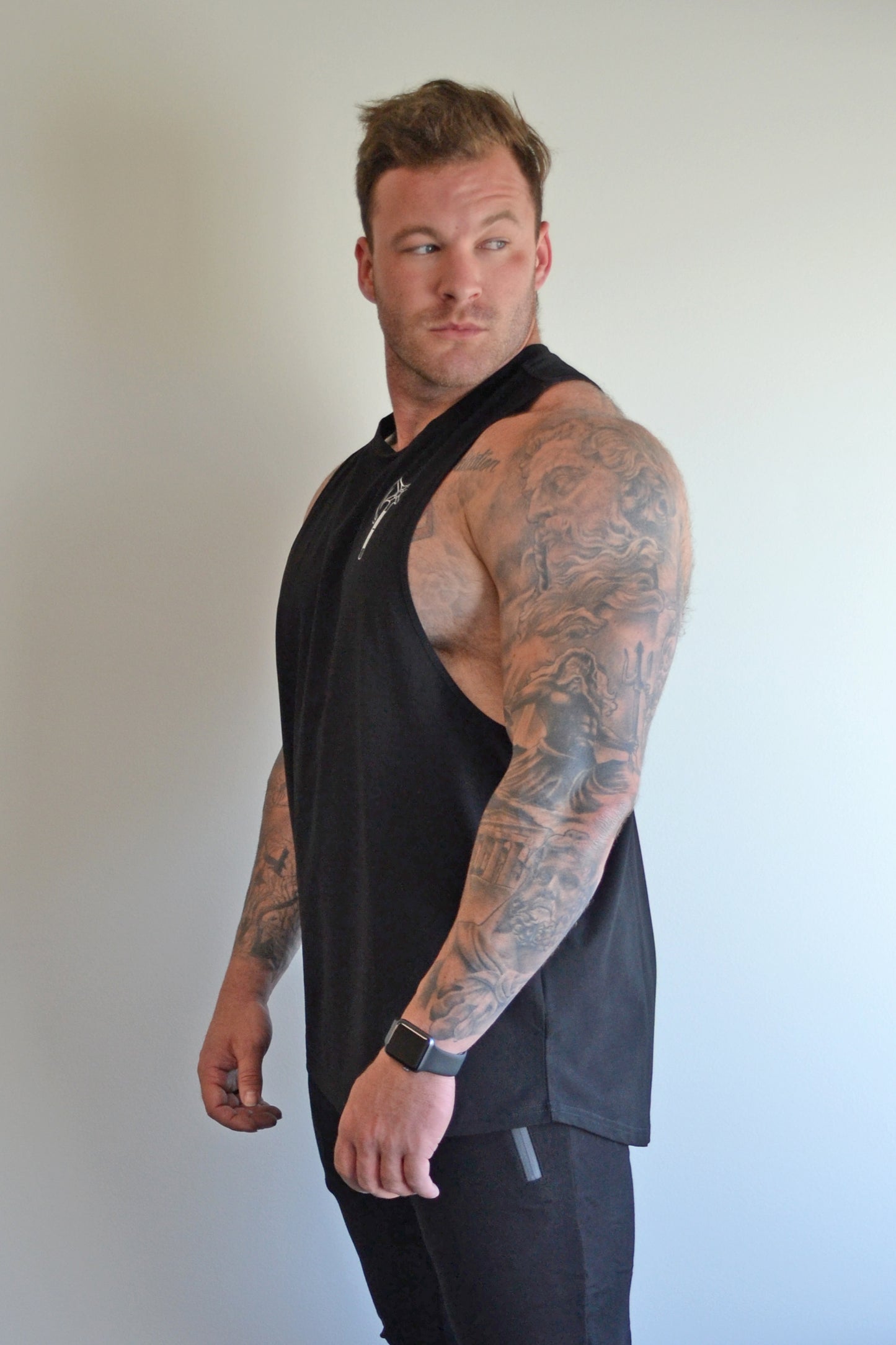 Black Crew Neck T-Back Singlet