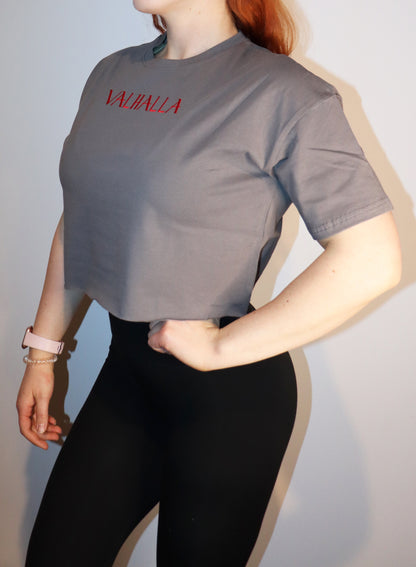 Grey Cropped T-Shirt - Tattoo Print