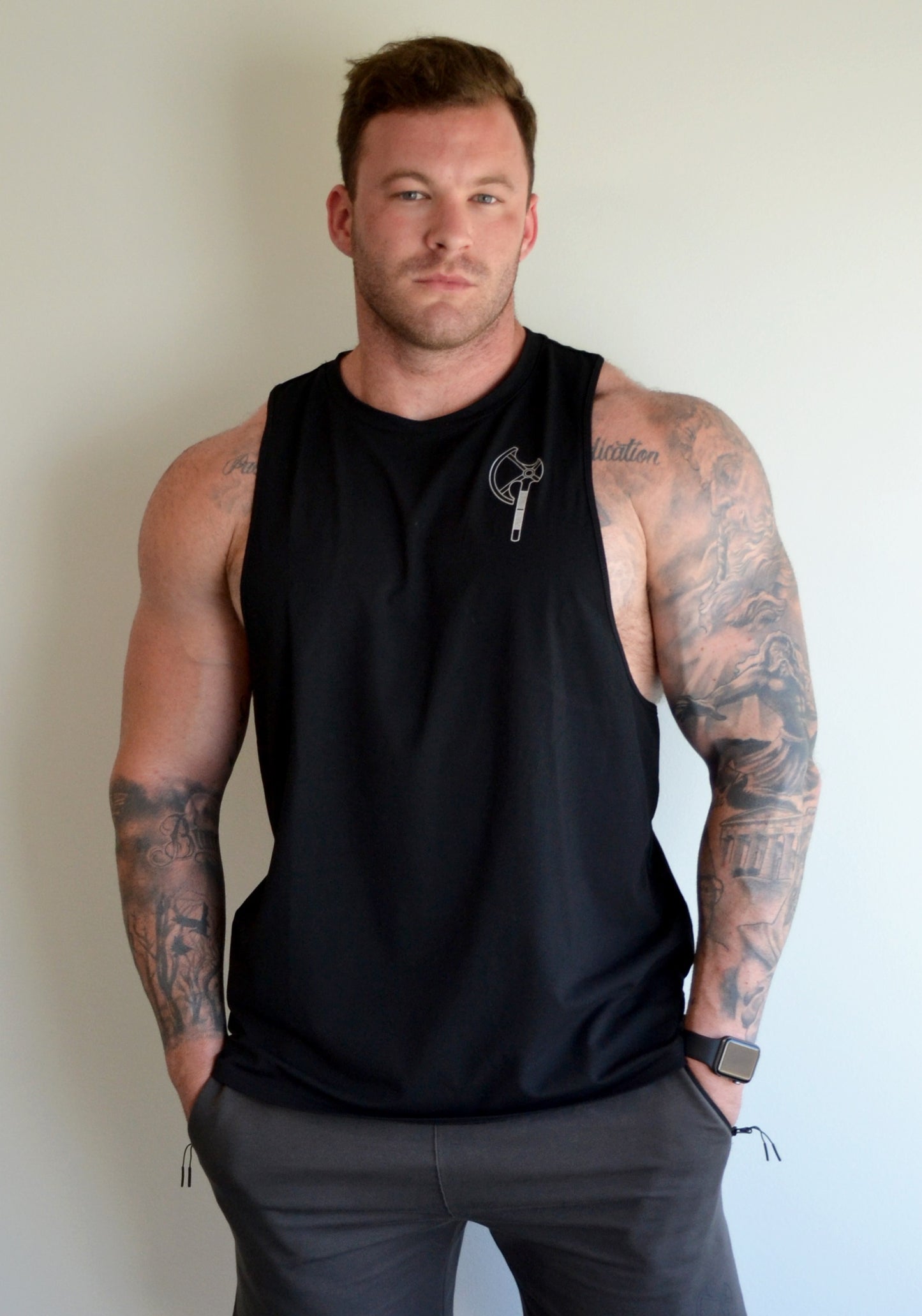 Black Crew Neck T-Back Singlet